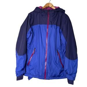 LANDS END Jacket Lightweight Size XL Blue Pink Ski Front Zip Side‎ Pockets